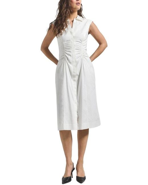 10 Crosby Derek Lam White Nera Ruched Button Down Dress