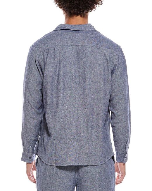 Vintage Summer Blue Long Sleeve Linen-Blend Shirt for men