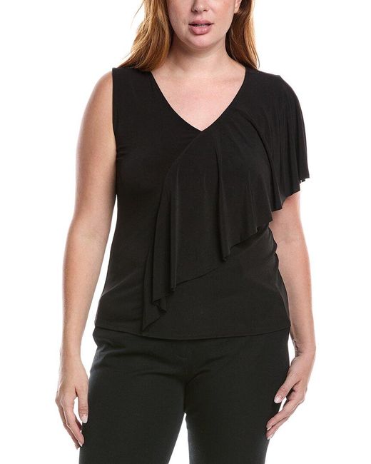 Carmen Marc Valvo Black Asymmetrical Ruffle Top