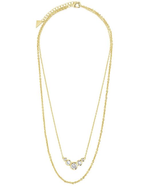Sterling Forever Metallic Cz Eileen Bezel Layered Chain Necklace