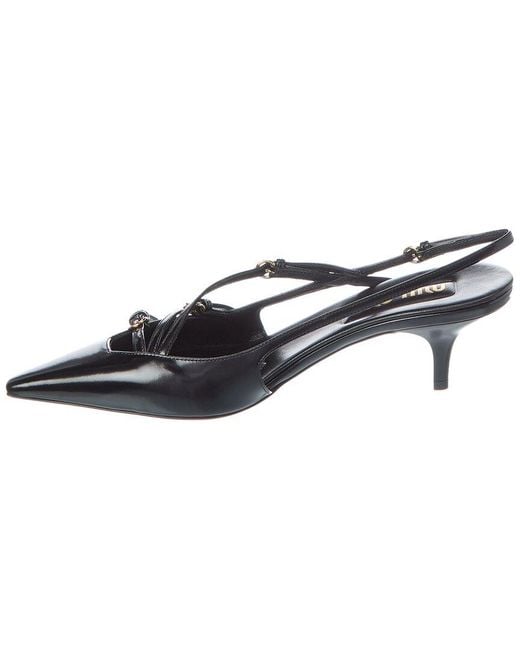 Miu Miu Metallic Logo Brushed Leather Slingback Pump