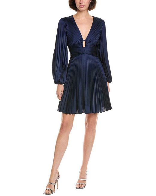 MILLY Blue Julia Pleated Satin Mini Dress
