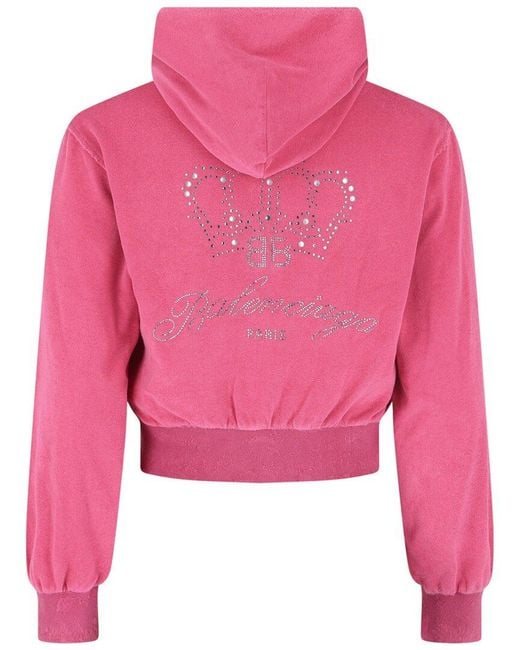 Balenciaga Pink Cropped Rhinestone Tracksuit Jacket