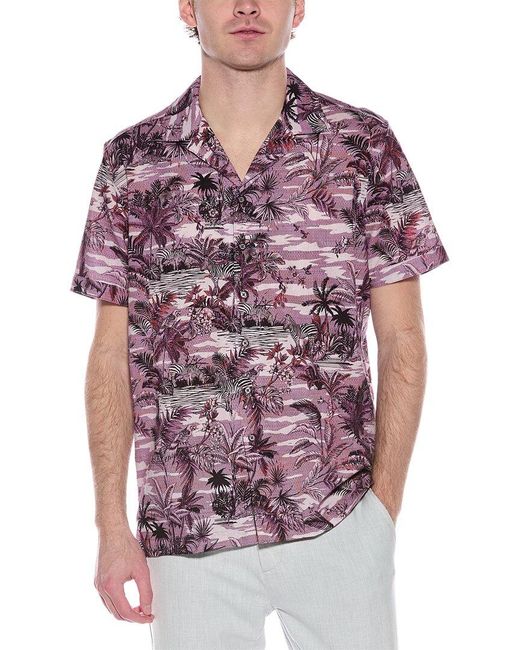 Robert Graham Purple Makara Classic Fit Linen-Blend Shirt for men