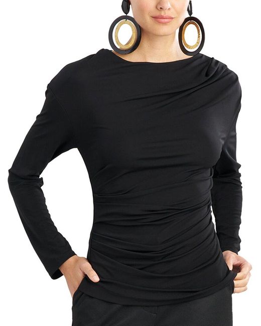 Natori Black Matte Jersey Asymmetrical Drape Top