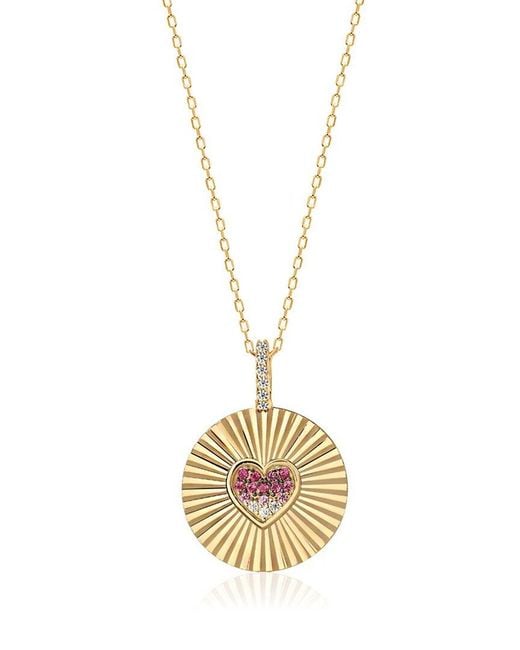 Gabi Rielle Metallic Love In Bloom 14k Over Silver Cz Heart Pendant Necklace