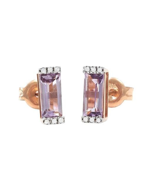 Gemstones Pink Bar 14K Rose 1.08 Ct. Tw. Diamond & Amethyst Earrings