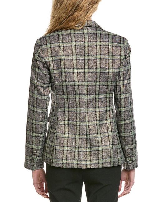 Cece Gray Double-Breasted Plaid Blazer