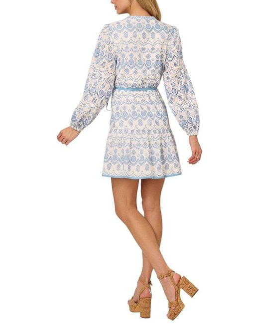 Adrianna Papell Blue Tie Waist Eyelet Dress