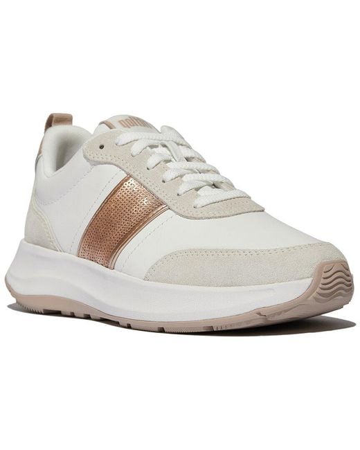 Fitflop White F-mode Flow Sequin Suede Leather Sneakers