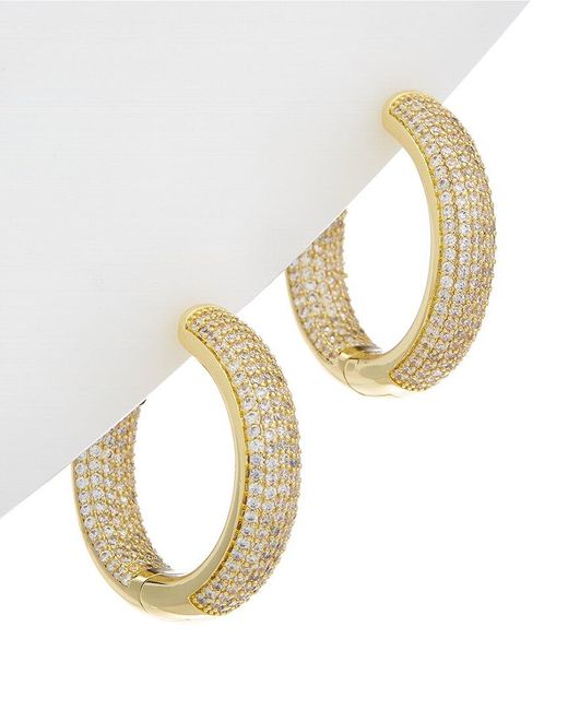 Rachel Glauber Metallic Pave Cz Plated Hoop Earrings