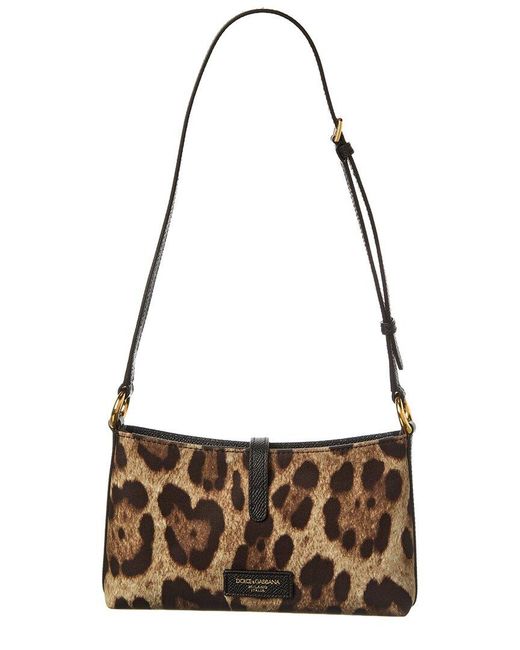 Dolce & Gabbana Metallic Lock Canvas & Leather Shoulder Bag