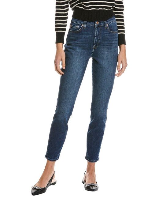7 For All Mankind Blue Gwenevere Squiggle Cambridge Skinny Leg Jean
