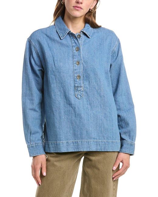Faherty Brand Blue Denim Oceanview Linen-Blend Top