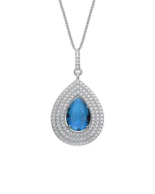 Genevive Jewelry Blue Silver Cz Pendant