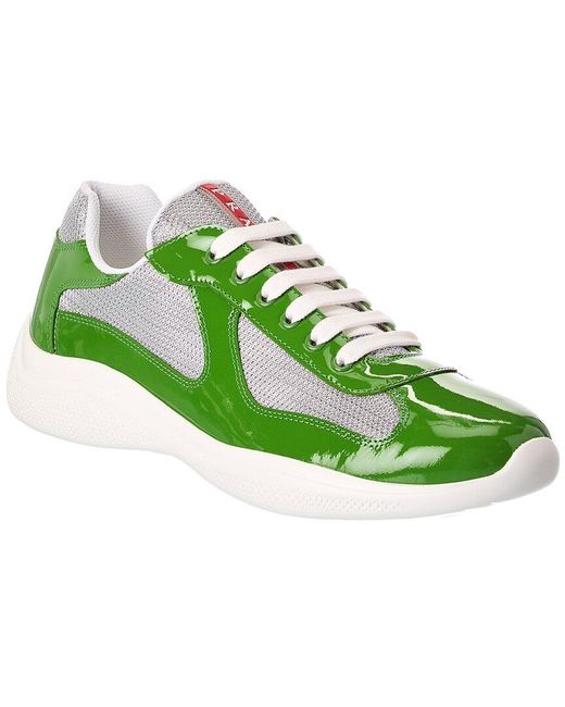 Prada Green America's Cup Leather & Mesh Sneaker for men