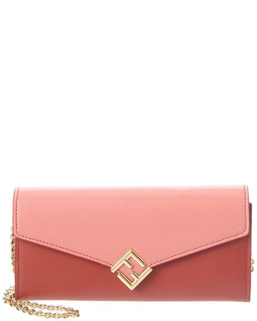 Fendi Pink Ff Diamonds Leather Wallet On Chain