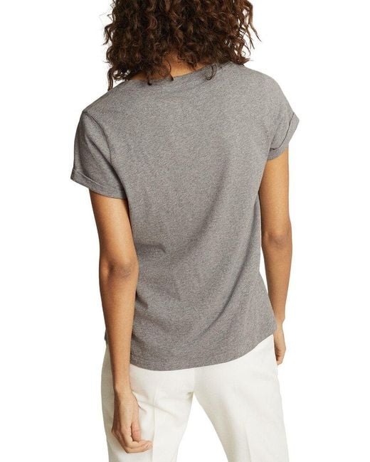 Reiss Gray Luana Cotton V T-Shirt