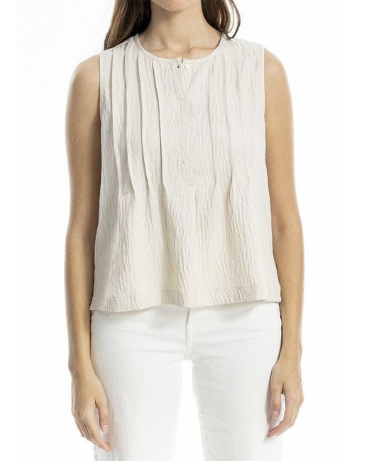 Max Studio White Pleated Button-Front Blouse