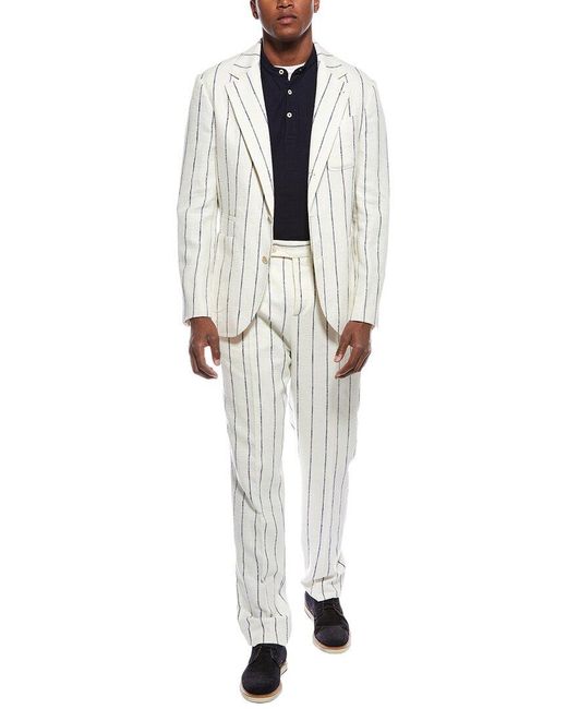 Brunello Cucinelli White 2pc Wool, Linen, & Silk-blend Suit With Pleated Pant for men