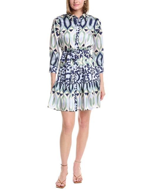 Julia Jordan Blue Printed Satin Twill Shirtdress