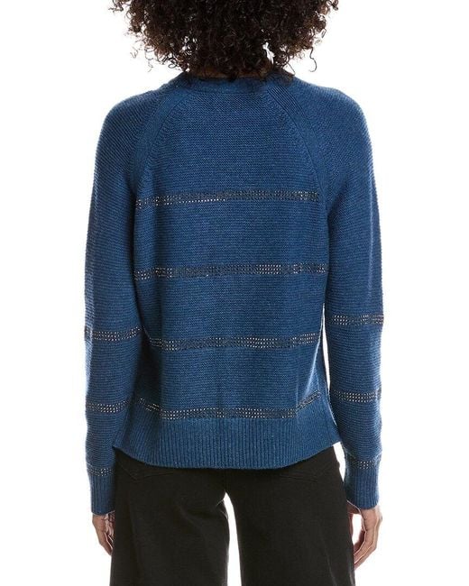 Forte Blue Crystal Wool & Cashmere-Blend Raglan Sweater