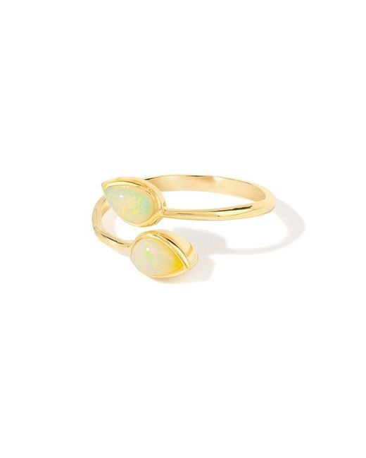 TIRAMISU White 14K Over 1.03 Ct. Tw. Ethiopian Opal Bypass Ring