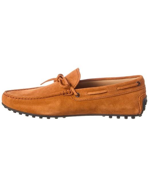 Tod's Brown Laccetto City Gommino Suede Loafer for men