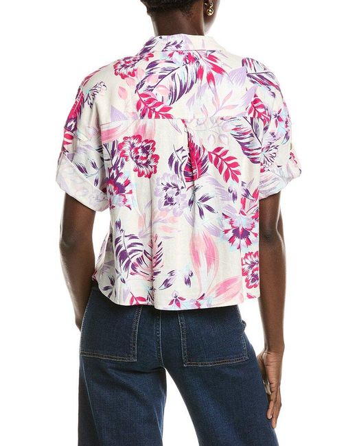 NVLT Red Sleeve Tab Linen-Blend Shirt