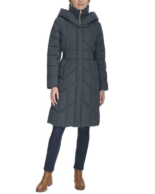 Cole Haan Blue Hooded Taffeta Down