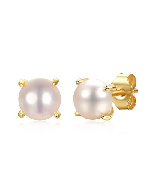 Genevive Jewelry Metallic 14K Over 5Mm Pearl Studs