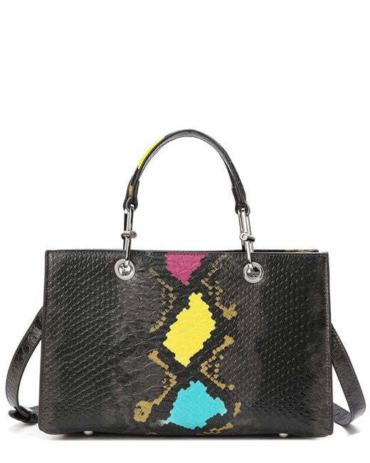 Tiffany & Fred Paris Black Snake-embossed Leather Top Handle Tote