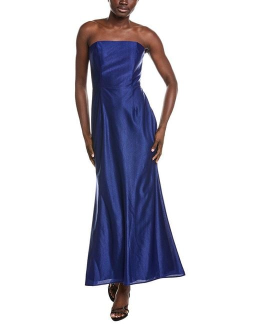 Rene Ruiz Blue Strapless Tea Length Midi Dress