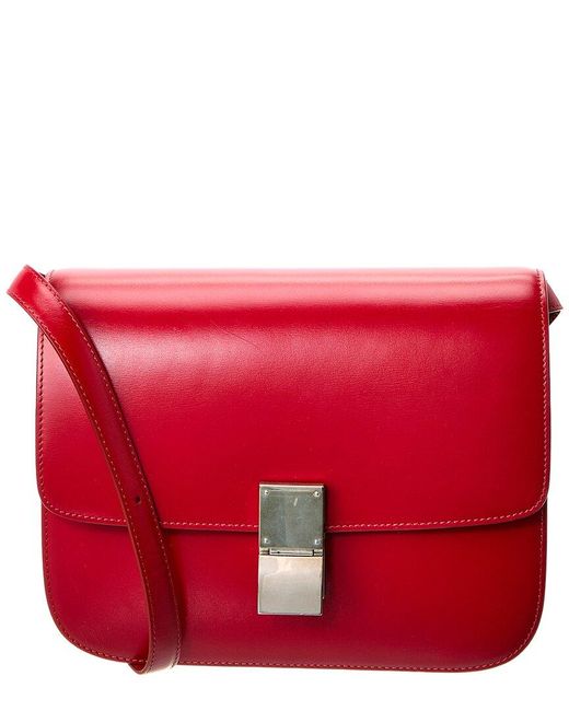Céline Red Classic Medium Leather Shoulder Bag (Authentic Pre-Owned)