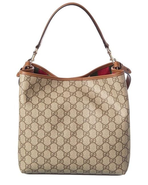 Gucci Brown Gg Emblem Medium Canvas & Leather Bucket Bag