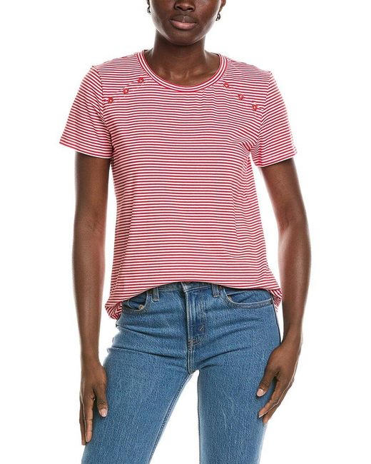 Jones New York Red Buttoned Shoulder T-Shirt