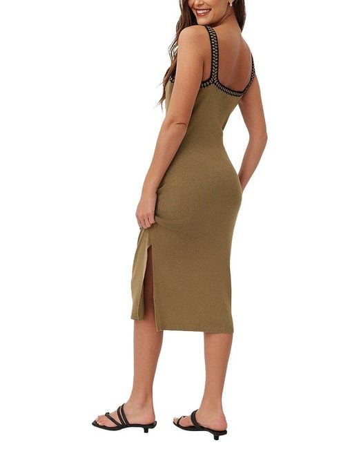 Bella Dahl Multicolor Crocheted Trim V-Neck Linen-Blend Midi Dress