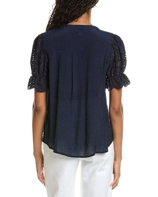 Nanette Lepore Blue Eyelet Sleeve Blouse