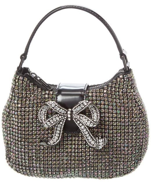 Self-Portrait Black Rhinestone Chainmail Leather Crescent Bag