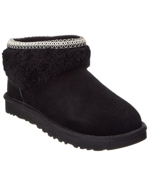 Ugg Black W Classic Ultra Mini Maxi Curly Suede & Sherpa Bootie
