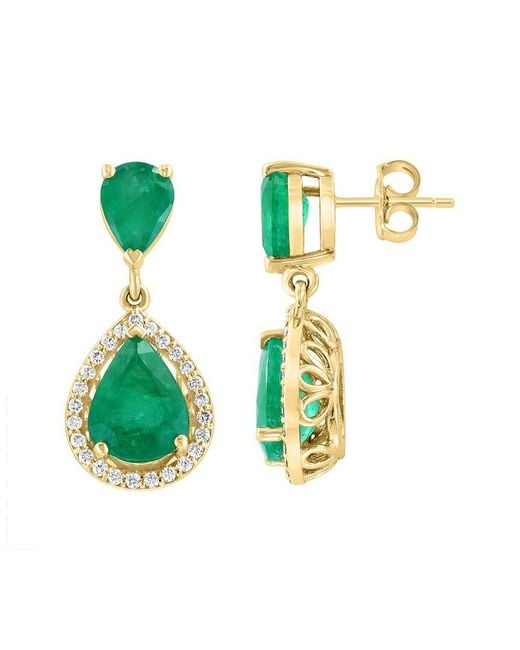 Effy Fine Jewelry Green 14K 5.50 Ct. Tw. Diamond & Emerald Earrings