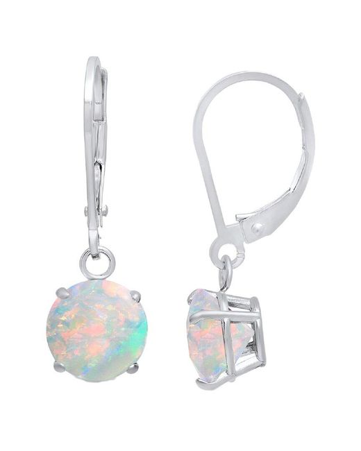 MaxColor White Silver 0.50 Ct. Tw. Lab-grown Opal Dangle Earrings