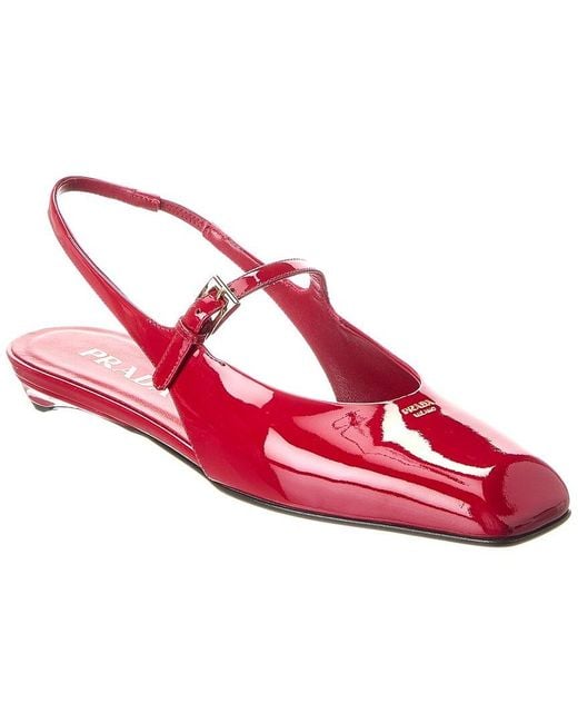 Prada Red Mary Jane Patent Pointy-Toe Slingback Ballerina Flat