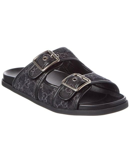 Gucci Black Logo Leather & Canvas Sandal for men