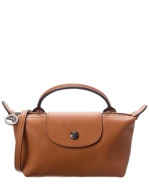 Longchamp Brown Le Pliage Xtra Xs Leather Pouch