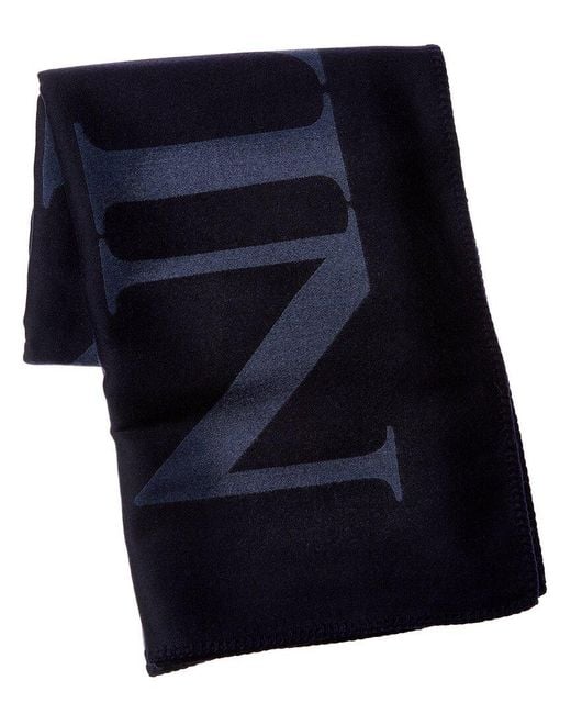Lanvin Blue Logo Wool & Silk-Blend Scarf
