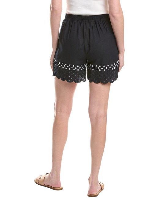Ellen Tracy Black Embroidered Linen-Blend Short