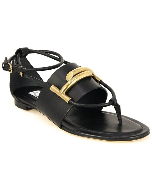 Tod's Black Double T Suede & Leather Sandal