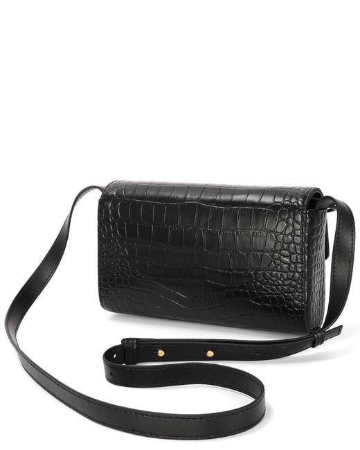 Tiffany & Fred Paris Black Croc-embossed Leather Crossbody