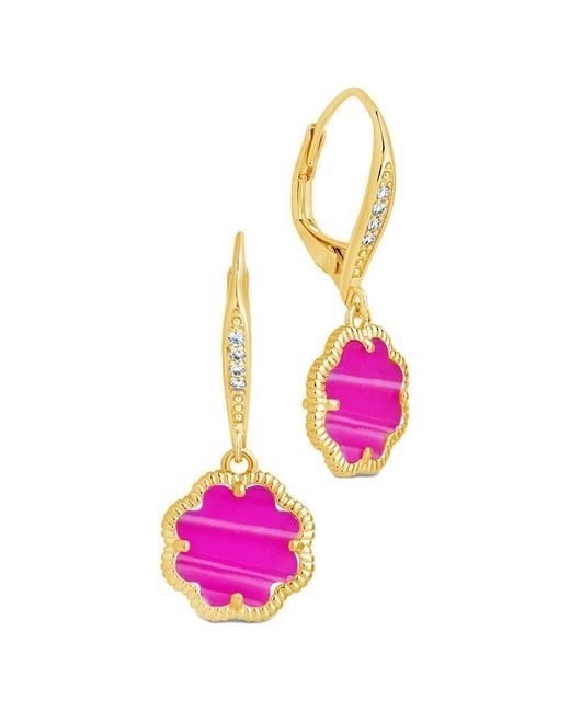 Sterling Forever Pink 14K Plated Rose Petal Short Drop Earrings